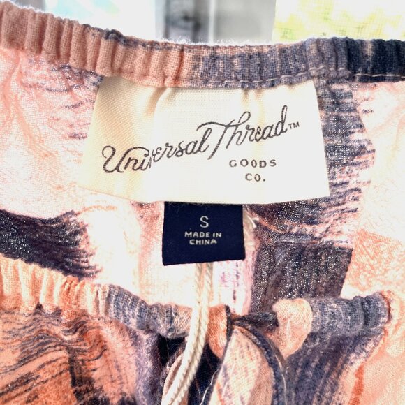 Universal Thread Small Navy Blue Pink Peach Dress Cotton Pockets Puff Sleeves - Picture 5 of 15